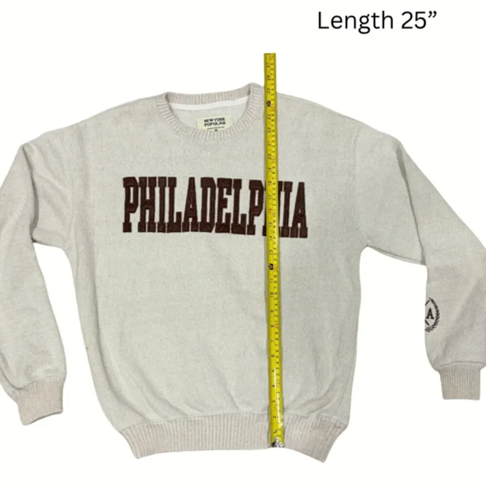 New York Popular Philadelphia Crewneck Sweatshirt Oatmeal Brown Size M